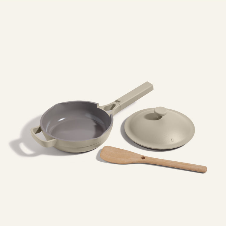 Beige Mini Always Pan with nesting Beechwood Spatula