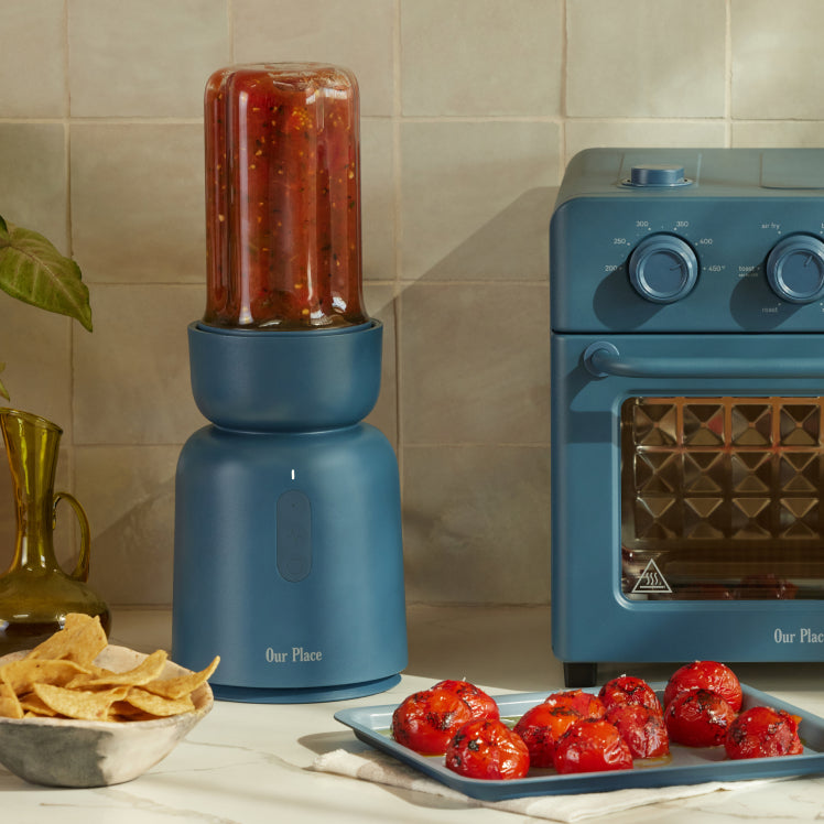 blue splendor blender and blue wonder oven on counter