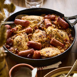 cast iron always pan with sausages