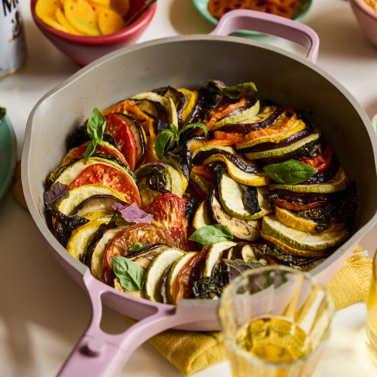 Purple Always Pan with roasted vegetables