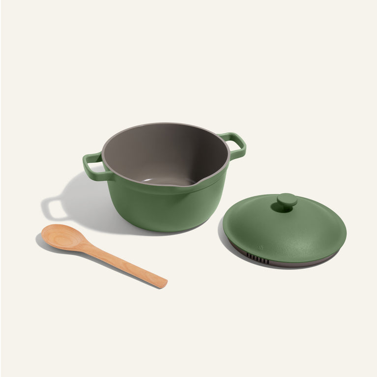 Green Perfect Pot with notched Beechwood Spoon