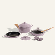 purple Cast Iron Always Pan, Perfect Pot, Hot Grill, Grill Press, Hot Grips with Spatulas