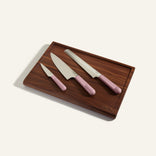 purple Serrated Slicing Knife Everyday Chefs Knife Perfect Paring Knife and Walnut Cutting Board bundle