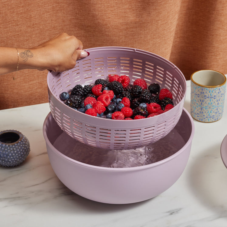 purple better bowl set straining berries