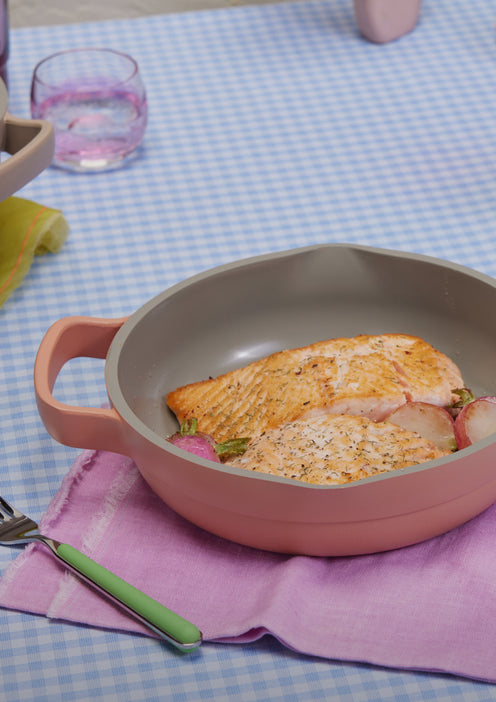 Salmon served in a pink Mini Always Pan